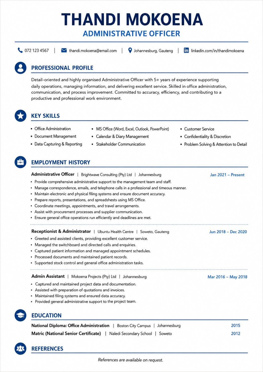 ATS-friendly Administrative Officer CV example