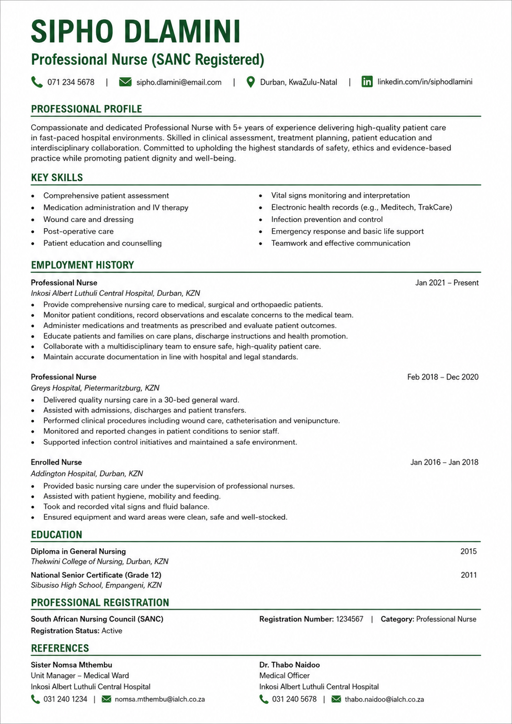 ATS-friendly Professional Nurse CV example