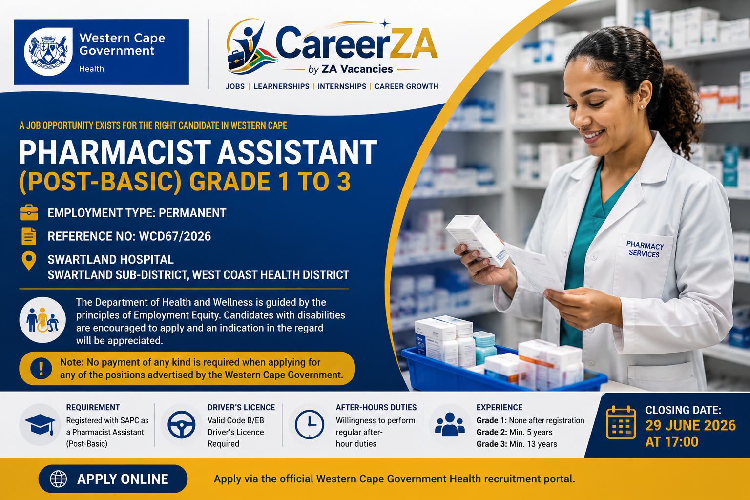 Pharmacist Assistant vacancy at Swartland Hospital