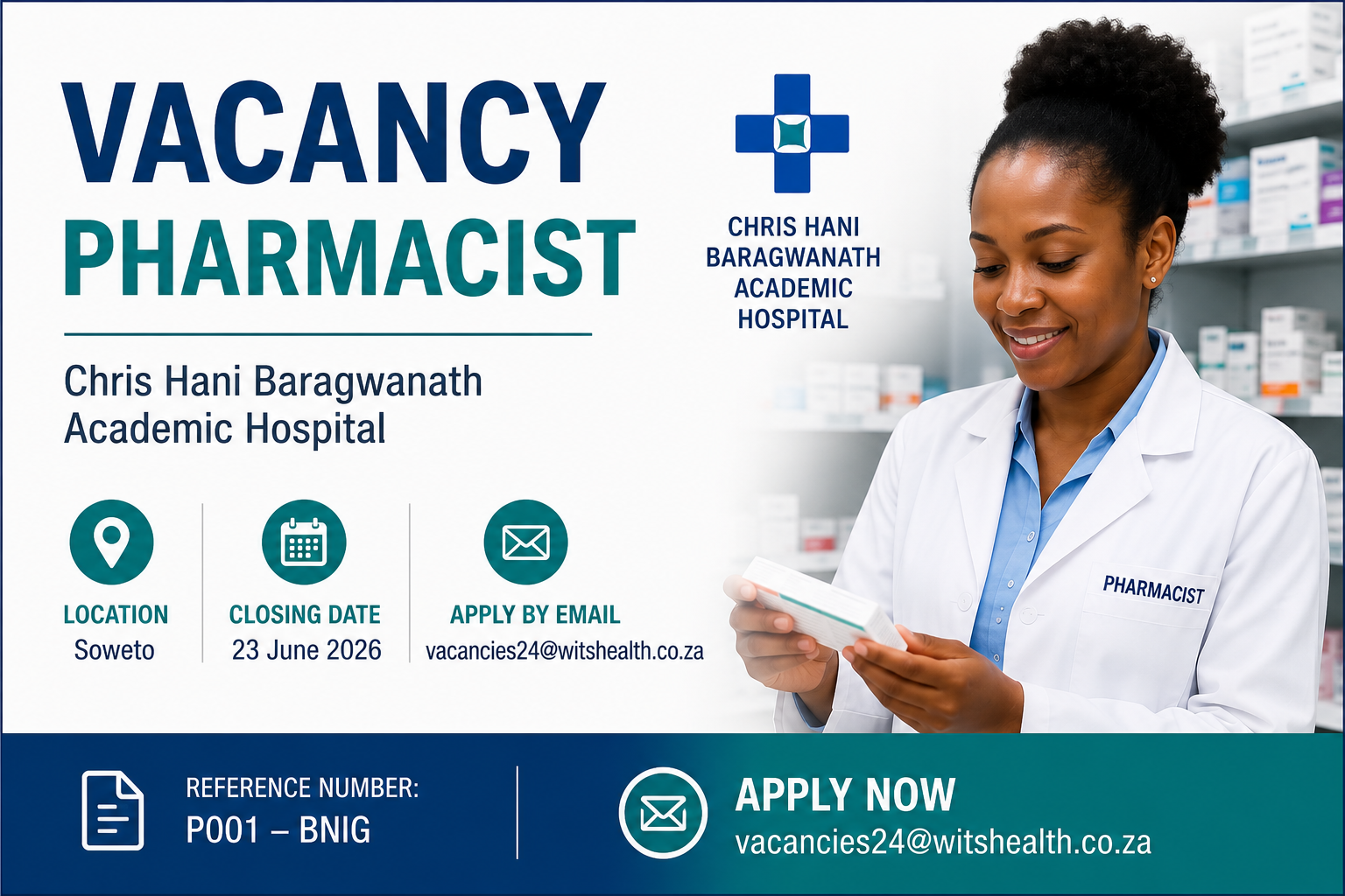 Pharmacist vacancy at Chris Hani Baragwanath Hospital