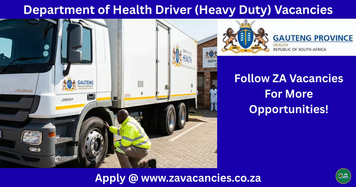 Department of Health heavy duty driver job 2026