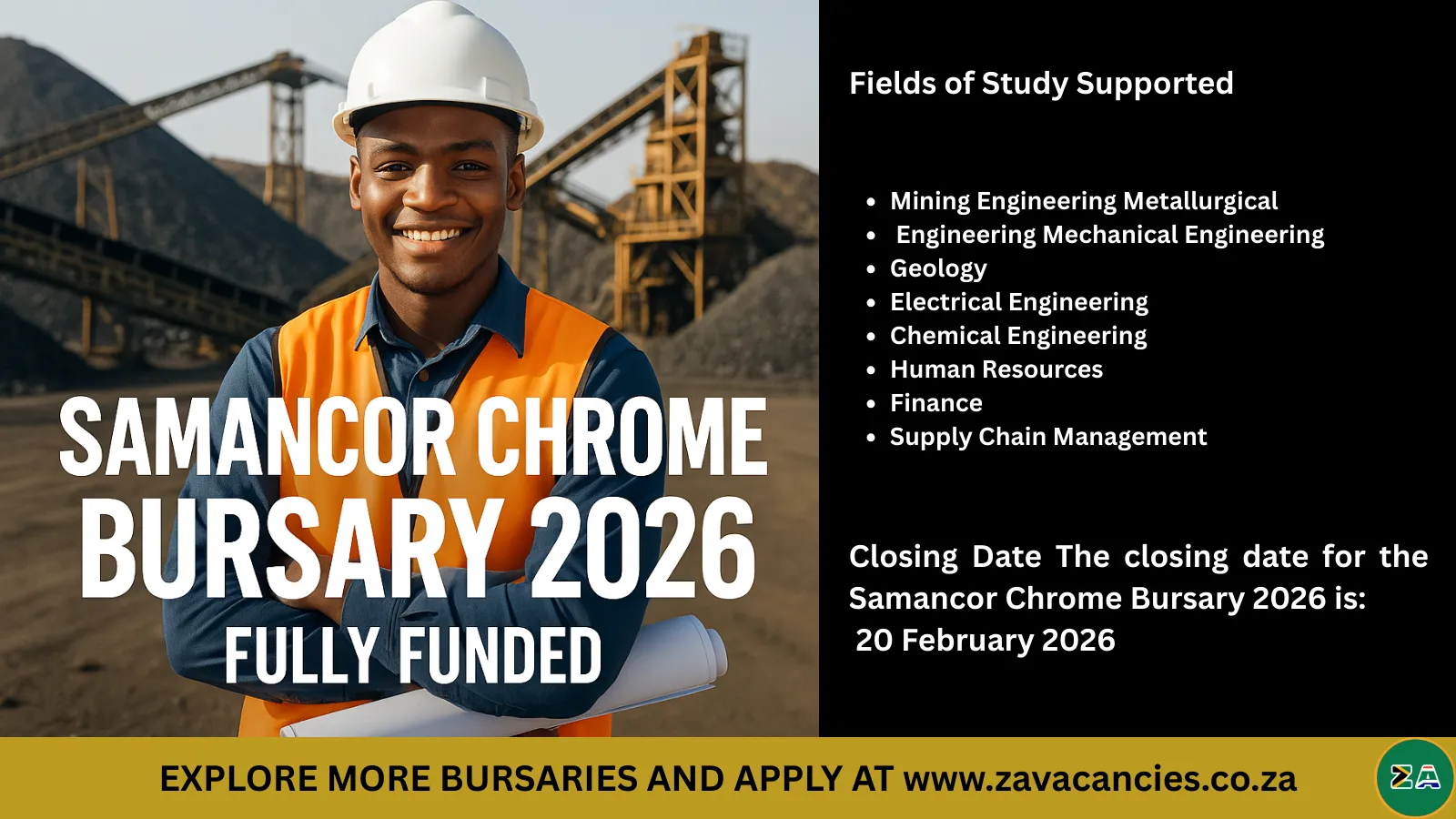 Samancor Chrome Bursary 2026 South Africa for engineering and mining students