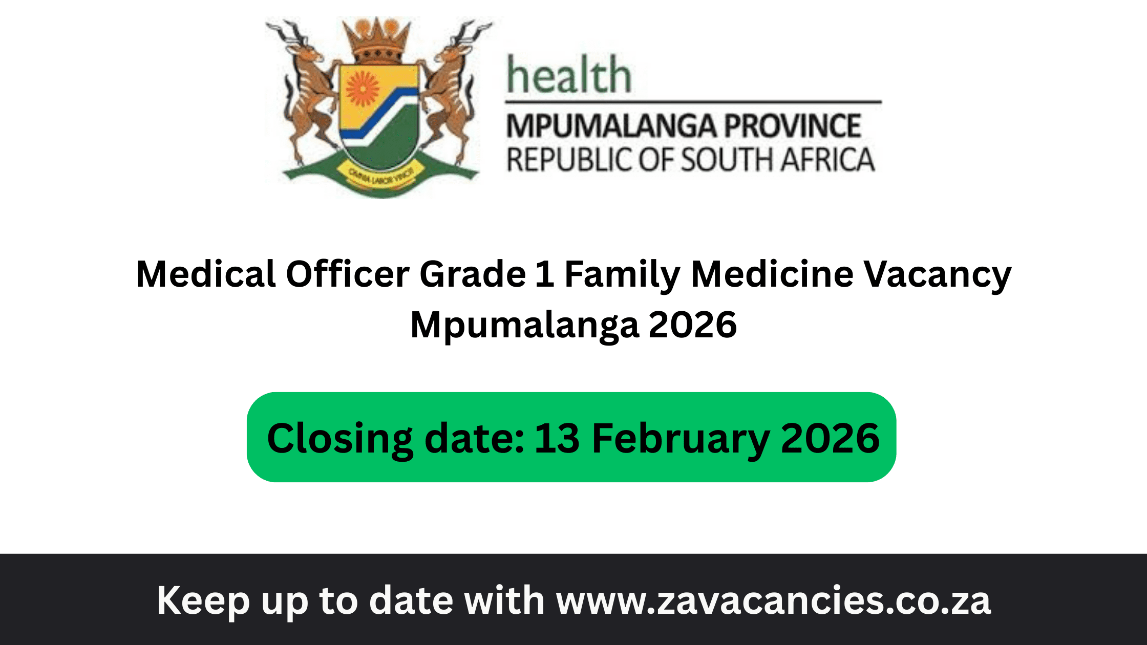 Medical Officer Grade 1 Family Medicine job opportunity at King Nyabela Hospital Mpumalanga Department of Health 2026