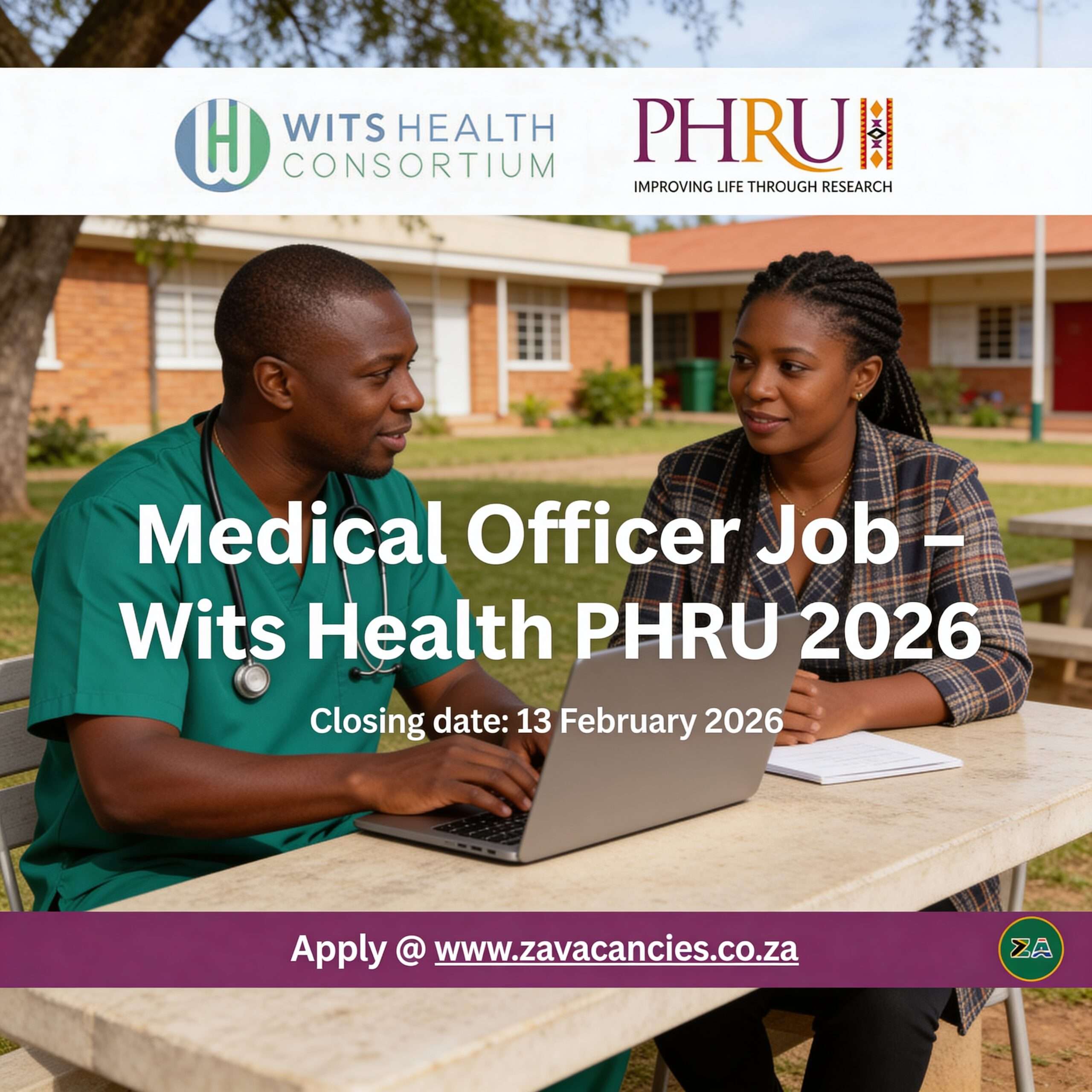 Medical Officer discussing patient care at Wits Health PHRU research facility – Medical Officer Job 2026 South Africa