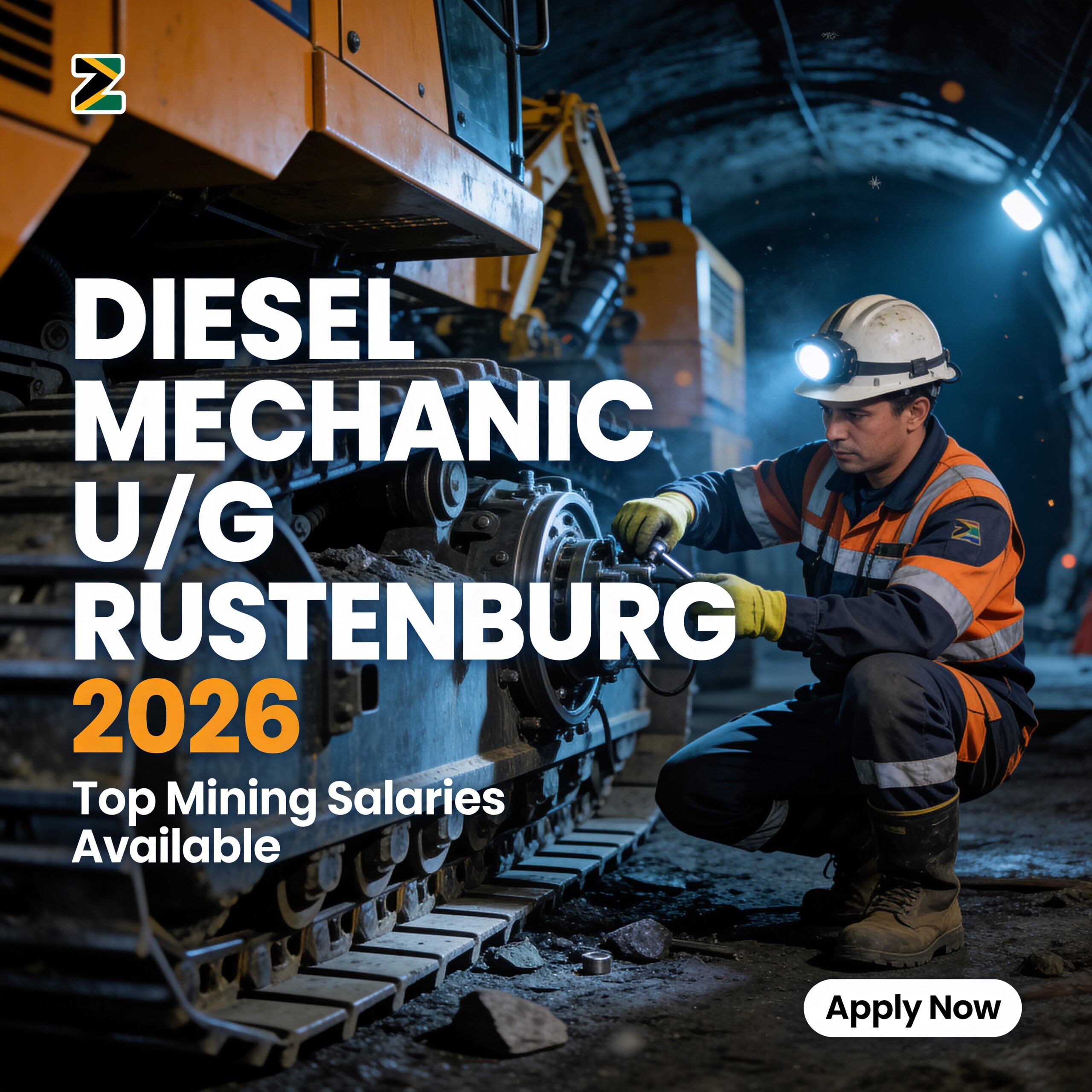 Diesel Mechanic U/G working underground on trackless mining equipment in Rustenburg platinum mine South Africa
