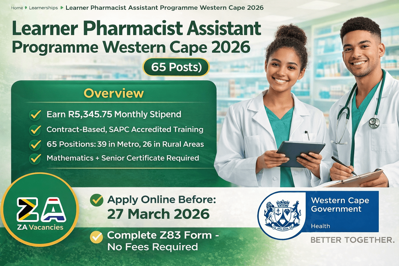 Learner Pharmacist Assistant Program WC 2026