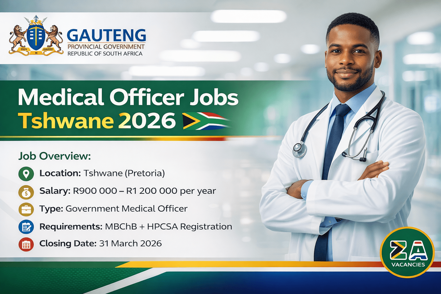 Medical Officer Jobs Tshwane 2026 recruitment poster South Africa