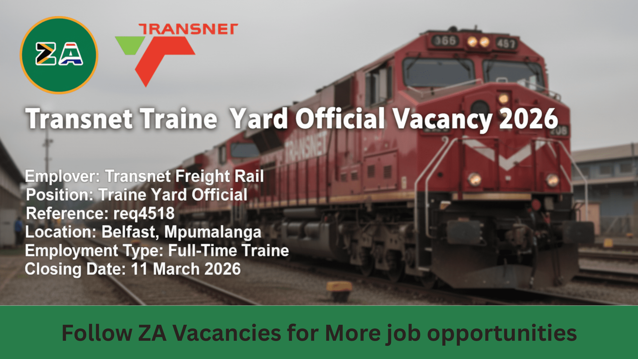 Transnet Trainee Yard Official Vacancy 2026 rail yard operations training in Belfast Mpumalanga South Africa