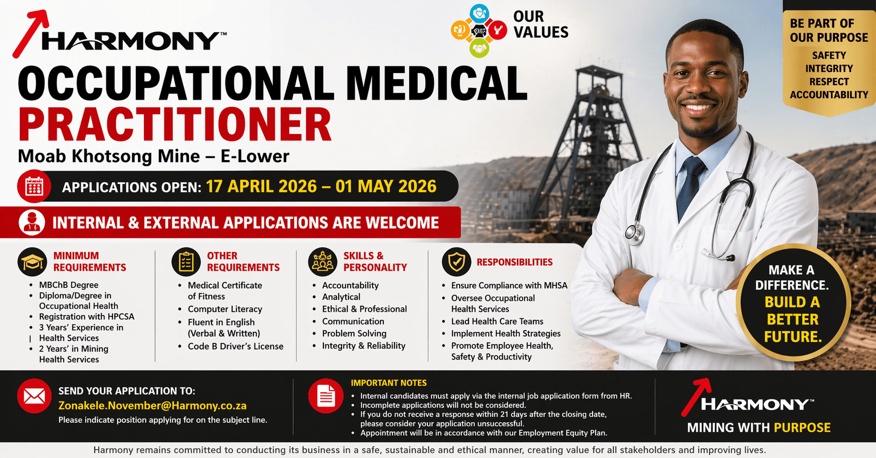 Powerful Occupational Medical Practitioner Job at Harmony Mine (Apply Before 01 May 2026)