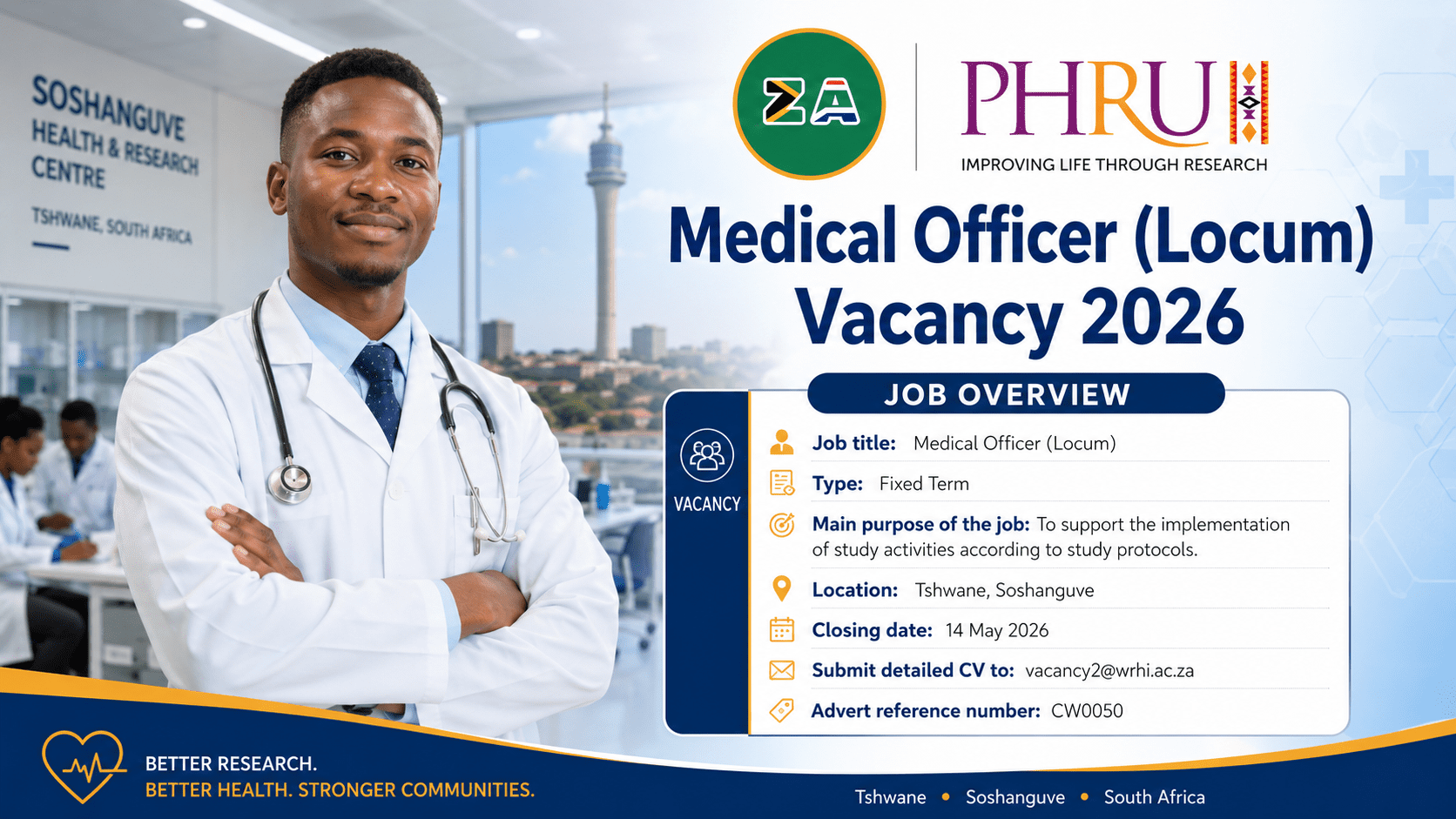 Medical Officer (Locum) Vacancy 2026 at PHRU in Tshwane Soshanguve with job overview and application details