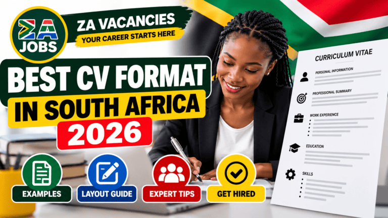 Best CV Format in South Africa 2026 – professional CV layout example with expert tips and a South African jobseeker preparing a CV