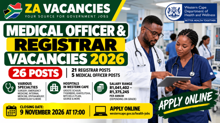 Medical Officer and Registrar Vacancies 2026 – 26 Western Cape healthcare positions