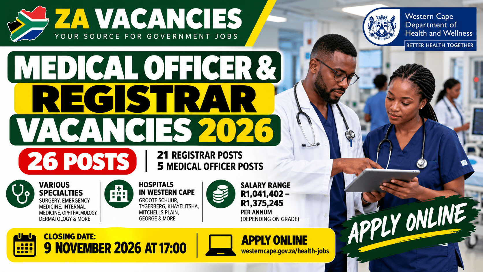Medical Officer and Registrar Vacancies 2026 – 26 Western Cape healthcare positions